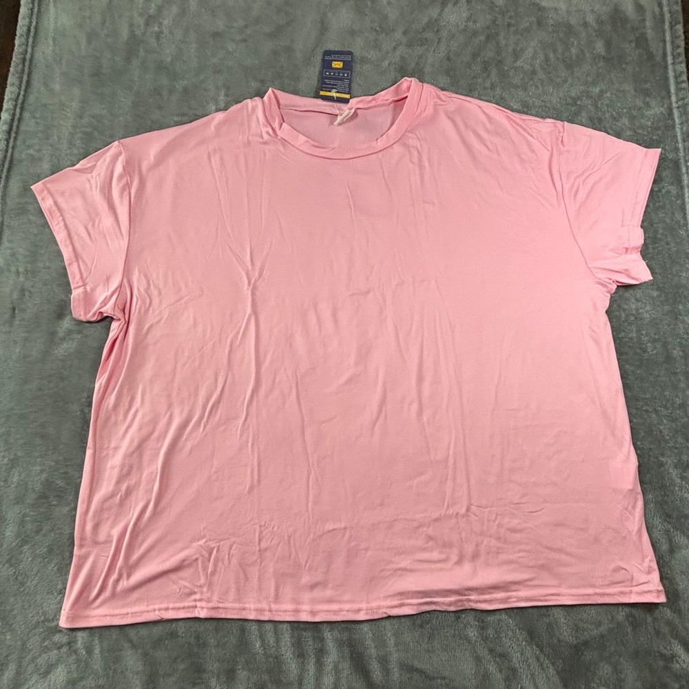 Misifi Womens 3XL Pink Short Sleeve Oversized T-Shirt Crew Neck Solid Tee NEW